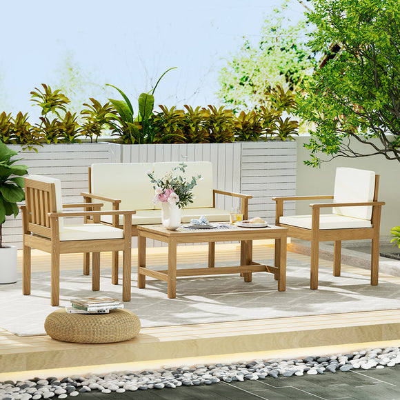 NNEDSZ Gardeon 4-Piece Outdoor Sofa Set Wooden Couch Lounge Setting