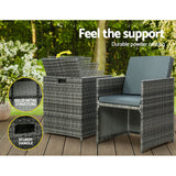 NNEDSZ Gardeon 5PC Bistro Set Wicker Table and Chairs Ottoman Outdoor Furniture Grey