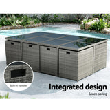 NNEDSZ Gardeon Outdoor Dining Set 13 Piece Wicker Table Chairs Setting Grey