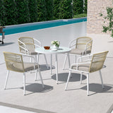 NNEDSZ Outdoor Dining Set 5 Piece Aluminum Table Chairs Setting White