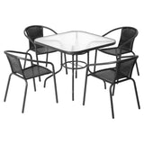 NNEDSZ Gardeon Outdoor Dining Set 5 Piece Steel Stackable Chairs Table Patio Furniture