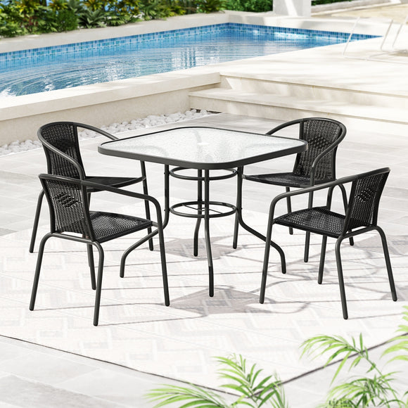 NNEDSZ Gardeon Outdoor Dining Set 5 Piece Steel Stackable Chairs Table Patio Furniture