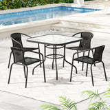 NNEDSZ Gardeon Outdoor Dining Set 5 Piece Steel Stackable Chairs Table Patio Furniture