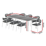 NNEDSZ Outdoor Dining Set 9 Piece Steel Table Chairs Setting White