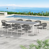 NNEDSZ Outdoor Dining Set 9 Piece Steel Table Chairs Setting White
