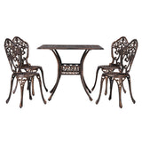 NNEDSZ Outdoor Dining Set 5 Piece Chairs Table Cast Aluminum Patio Brown