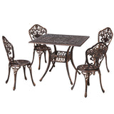 NNEDSZ Outdoor Dining Set 5 Piece Chairs Table Cast Aluminum Patio Brown