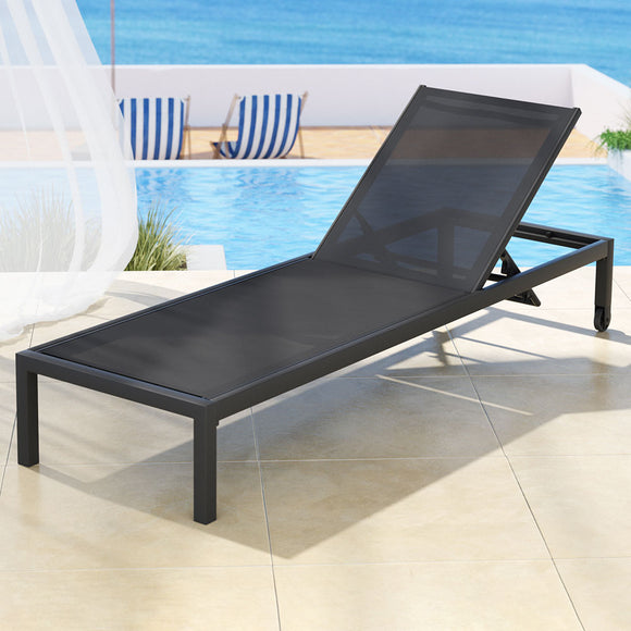 NNEDSZ Gardeon Sun Lounge Outdoor Lounger Aluminium Folding Beach Chair Wheels Black