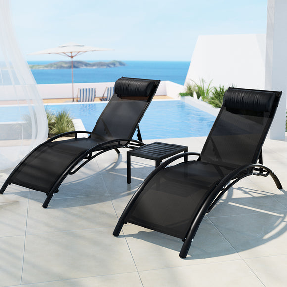NNEDSZ Gardeon 3PC Sun Lounge Outdoor Lounger Steel Table Chairs Patio Furniture Garden