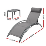 NNEDSZ Gardeon 3PC Sun Lounge Outdoor Lounger Steel Table Chairs Patio Furniture Grey