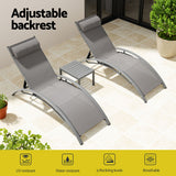 NNEDSZ Gardeon 3PC Sun Lounge Outdoor Lounger Steel Table Chairs Patio Furniture Grey