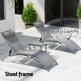 NNEDSZ Gardeon 3PC Sun Lounge Outdoor Lounger Steel Table Chairs Patio Furniture Grey