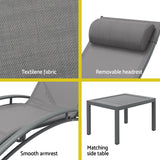 NNEDSZ Gardeon 3PC Sun Lounge Outdoor Lounger Steel Table Chairs Patio Furniture Grey