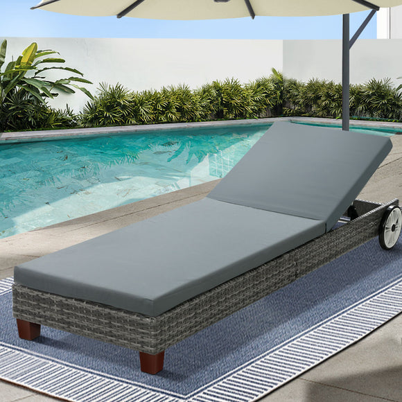 NNEDSZ Gardeon Sun Lounge Wicker Lounger Outdoor Furniture Day Bed Wheels Patio Grey