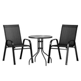 NNEDSZ Gardeon 3PC Outdoor Bistro Set Table and Chairs Stackable Patio Furniture Black