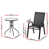 NNEDSZ Gardeon 3PC Outdoor Bistro Set Table and Chairs Stackable Patio Furniture Black