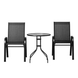 NNEDSZ Gardeon 3PC Outdoor Bistro Set Table and Chairs Stackable Patio Furniture Black