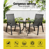 NNEDSZ Gardeon 3PC Outdoor Bistro Set Table and Chairs Stackable Patio Furniture Black