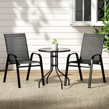 NNEDSZ Gardeon 3PC Outdoor Bistro Set Table and Chairs Stackable Patio Furniture Black