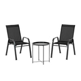 NNEDSZ Gardeon 3PC Outdoor Bistro Set Patio Furniture Table and Chairs Stackable Black