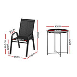 NNEDSZ Gardeon 3PC Outdoor Bistro Set Patio Furniture Table and Chairs Stackable Black