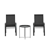 NNEDSZ Gardeon 3PC Outdoor Bistro Set Patio Furniture Table and Chairs Stackable Black