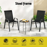NNEDSZ Gardeon 3PC Outdoor Bistro Set Patio Furniture Table and Chairs Stackable Black