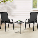 NNEDSZ Gardeon 3PC Outdoor Bistro Set Patio Furniture Table and Chairs Stackable Black