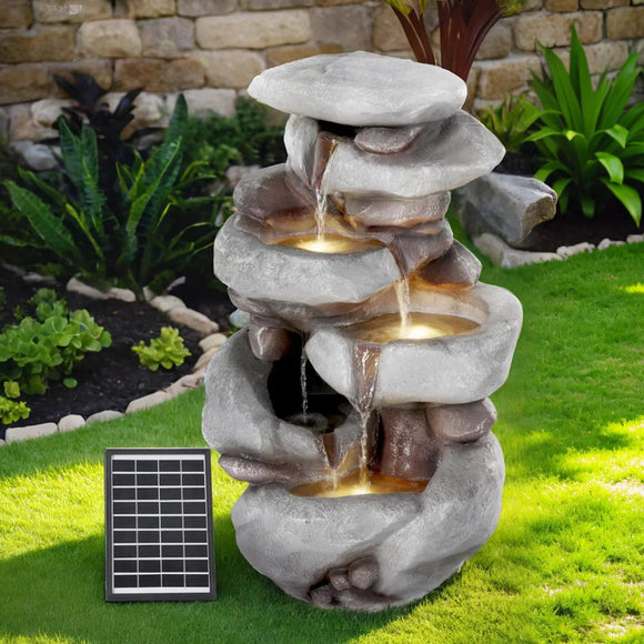 NNEDSZ Gardeon Solar Fountain Water Feature Outdoor Indoor 4-Tier Brown