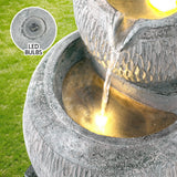 NNEDSZ Solar Fountain Water Feature Bird Bath Garden LED Light 80CM Grey