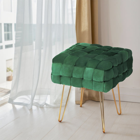 NNEDSZ Artiss Ottoman Foot Stool Vanity Woven Velvet Green