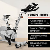 NNEMB Heavy Duty Stationary Exercise Spin Bike, 13kg Flywheel, Pulse Sensors, LCD Display for Gym Home Fitness