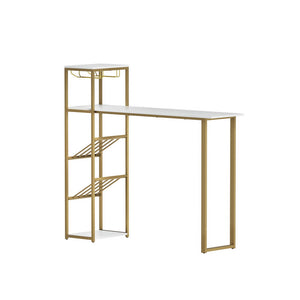 NNEDSZ Artiss Bar Table Dining Storage Shelf Wine Rack Home Kitchen Office Desk Gold