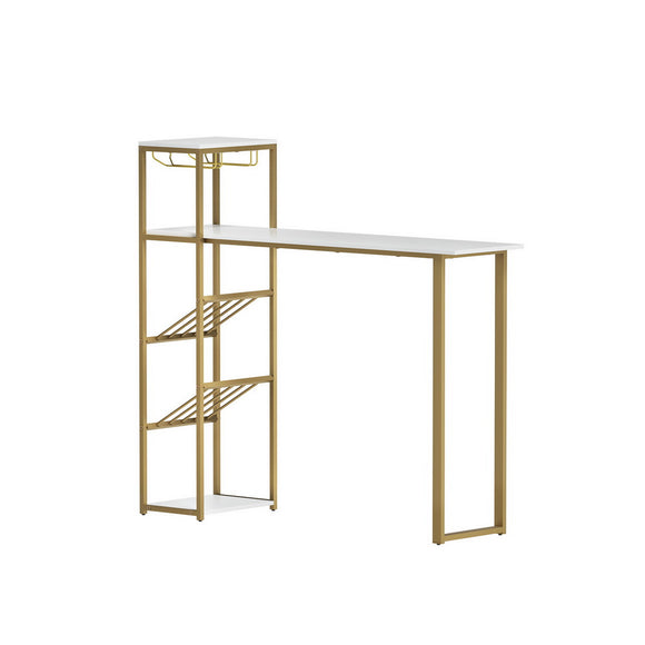NNEDSZ Artiss Bar Table Dining Storage Shelf Wine Rack Home Kitchen Office Desk Gold
