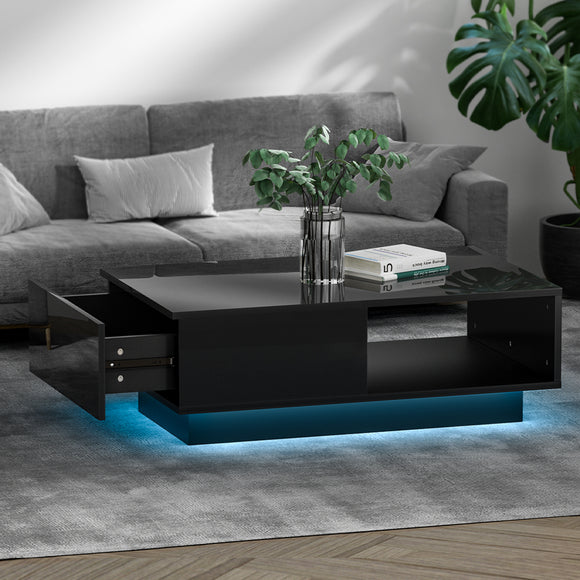 NNEDSZ Artiss Coffee Table Led Lights Black