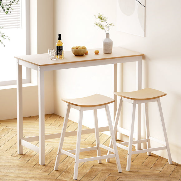 NNEDSZ Artiss Bar Table and Stools Set Dining Desk Solid Wood Kitchen Chairs Cafe Pub
