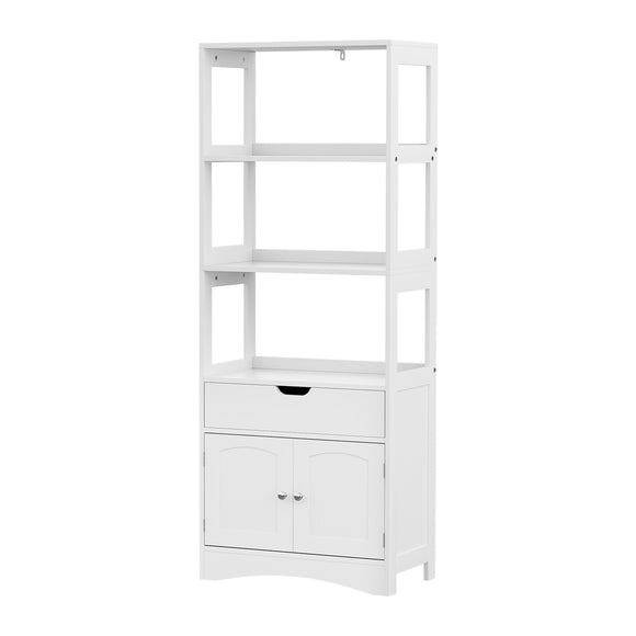NNEDSZ Artiss Bathroom Floor Storage Cabinet with 2 Drawers 3 Open Shelves 2 Doors White