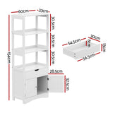 NNEDSZ Artiss Bathroom Floor Storage Cabinet with 2 Drawers 3 Open Shelves 2 Doors White