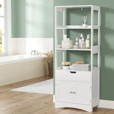 NNEDSZ Artiss Bathroom Floor Storage Cabinet with 2 Drawers 3 Open Shelves 2 Doors White