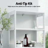 NNEDSZ Artiss Bathroom Floor Storage Cabinet with 2 Drawers 3 Open Shelves 2 Doors White