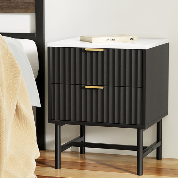 NNEDSZ Artiss Bedside Table 2 Drawers - Black