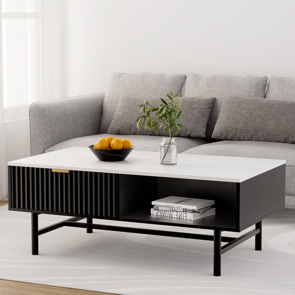 NNEDSZ Artiss Coffee Table Drawer Storage Shelf Black