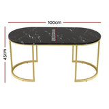 NNEDSZ Artiss Coffee Table Marble Effect Black