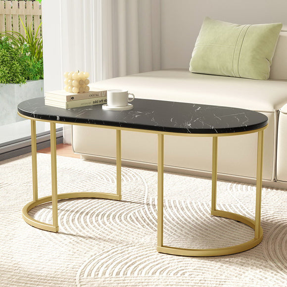 NNEDSZ Artiss Coffee Table Marble Effect Black