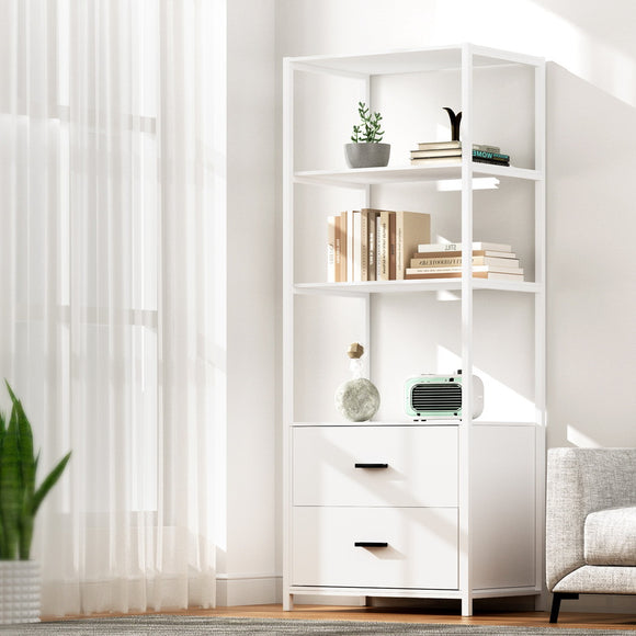 NNEDSZ Artiss Bookshelf Display Shelf 2 Drawers 152CM White