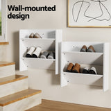 NNEDSZ Artiss Shoe Rack 2-tier 12 Pairs Wall Mounted x2 - White