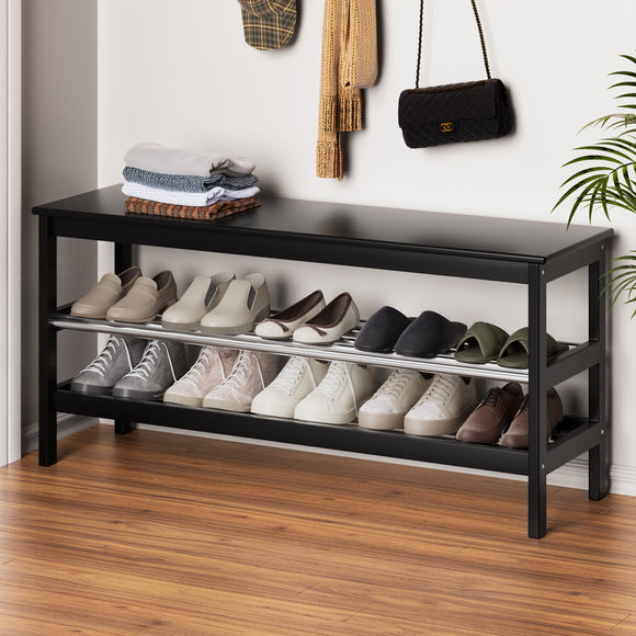 NNEDSZ Artiss Shoe Rack Cabinet Bamboo Bench 10 Paris Black