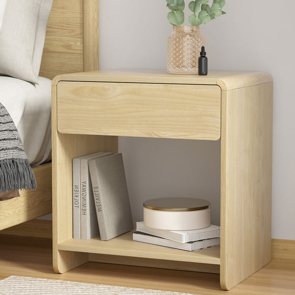 NNEDSZ Artiss Bedside Table Drawer Open Shelf Pine
