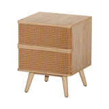 NNEDSZ Rattan Bedside Table Drawers Side End Table Storage Nightstand Oak NORA