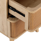 NNEDSZ Rattan Bedside Table Drawers Side End Table Storage Nightstand Oak NORA